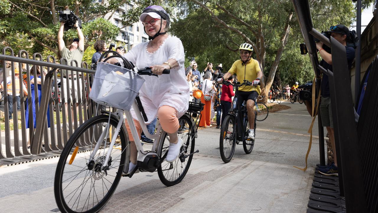 Cyclists use the new Sydney Harbour Bridge Cycleway Ramp