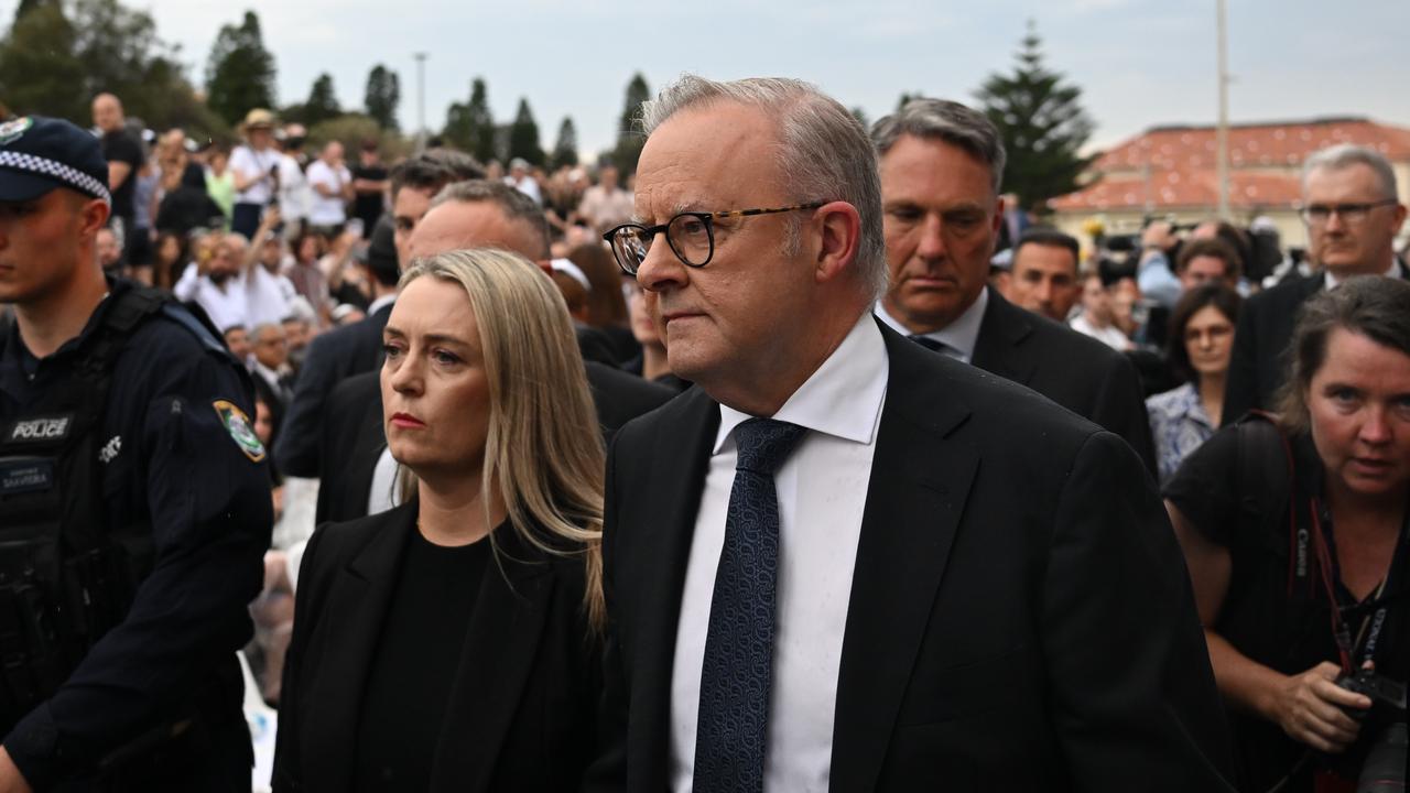 Prime Minister Anthony Albanese arrives at a vigil in Bondi, Sydney