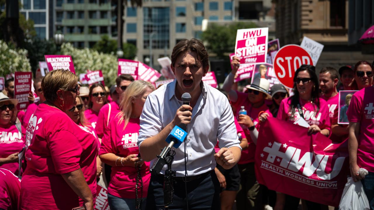 Union organiser Jake McGuinness addresses the crowd