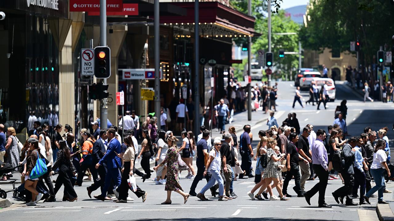 Crowds in the CBD, Market Street, Sydney,