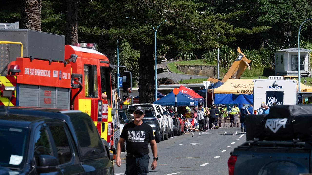 Emergency services after a landslide at Mount Maunganui