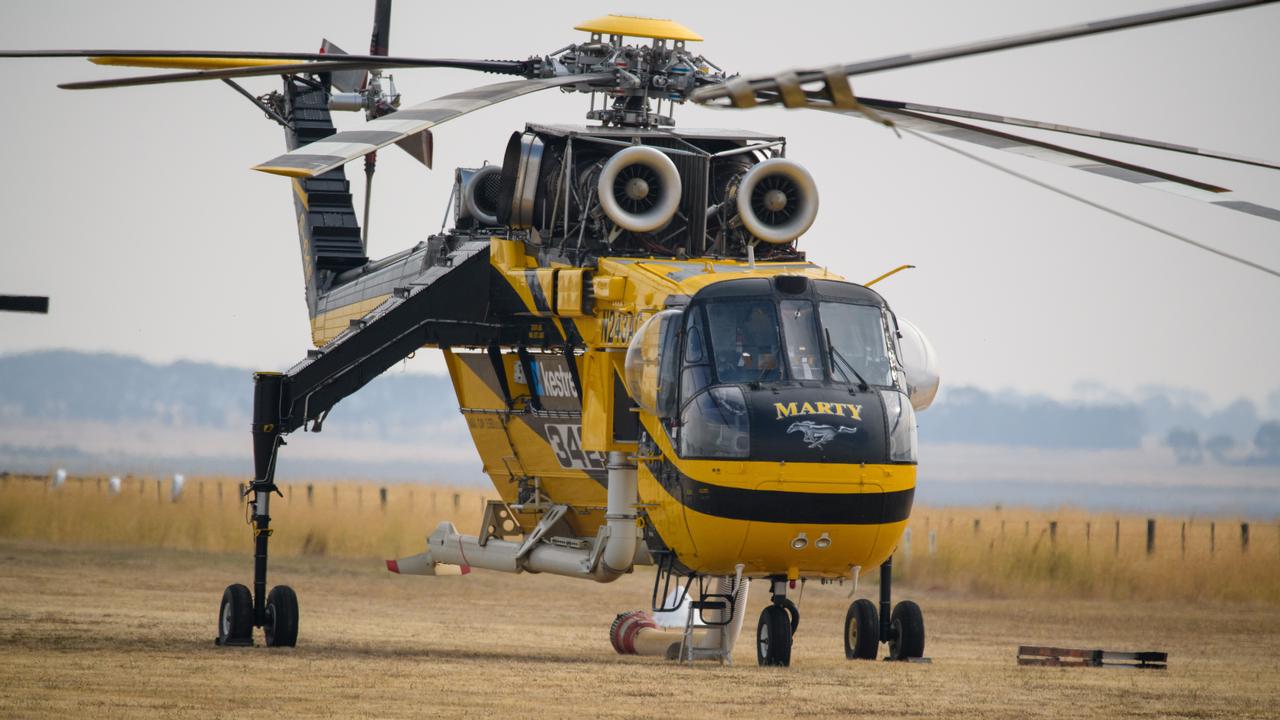 A fire bombing aircraft waits for cloud to lift in Colac