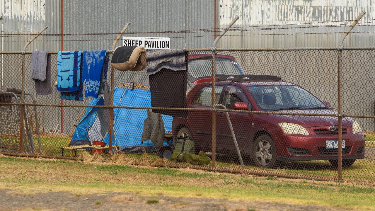 The car and tent of an evacuated resident at the Colac showgrounds