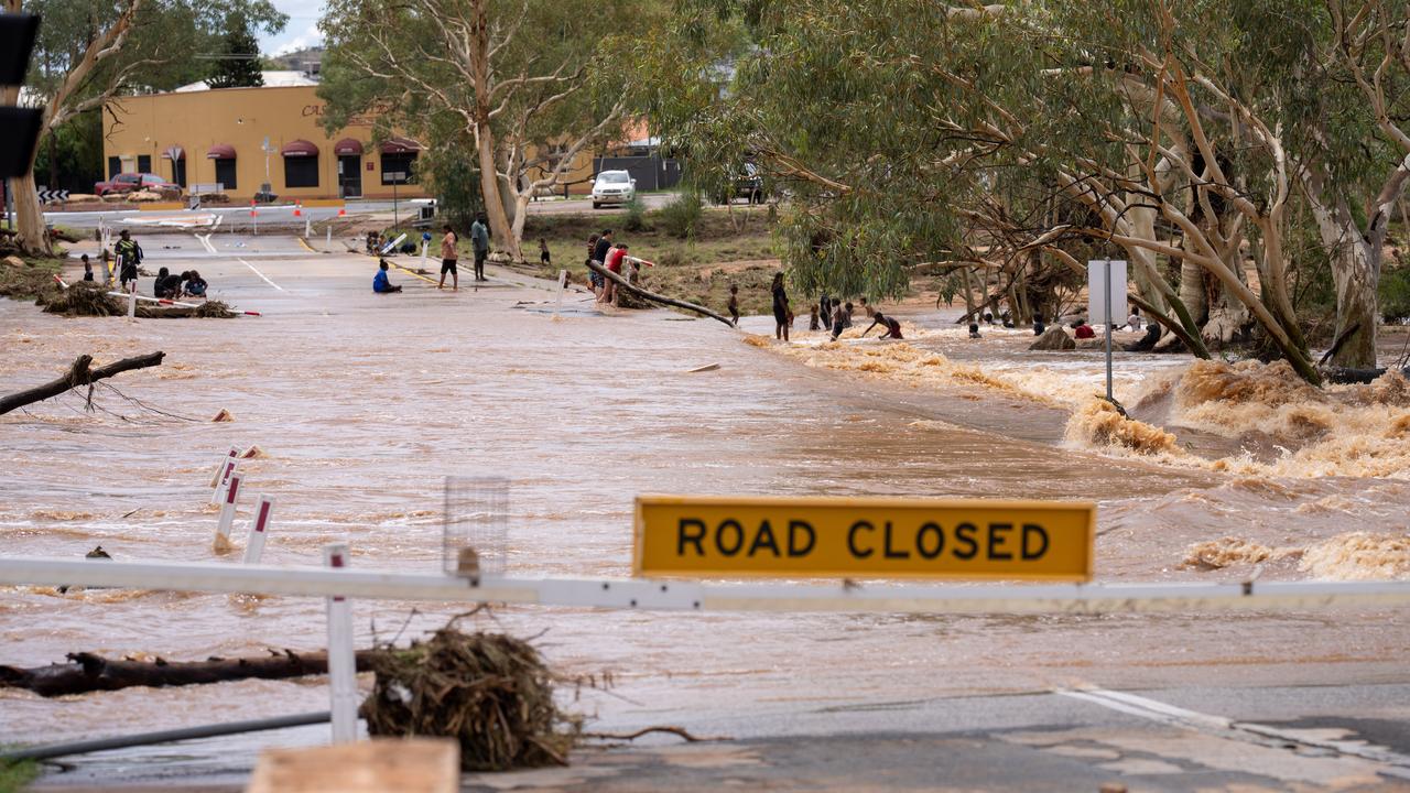 Floodwaters surge at Undoolya Road Bridge in Alice Springs