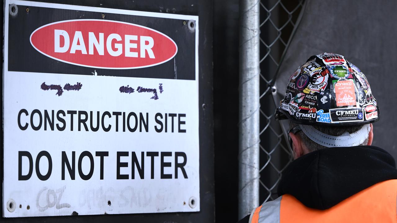 CFMEU signage on a worker's helmet (file image)