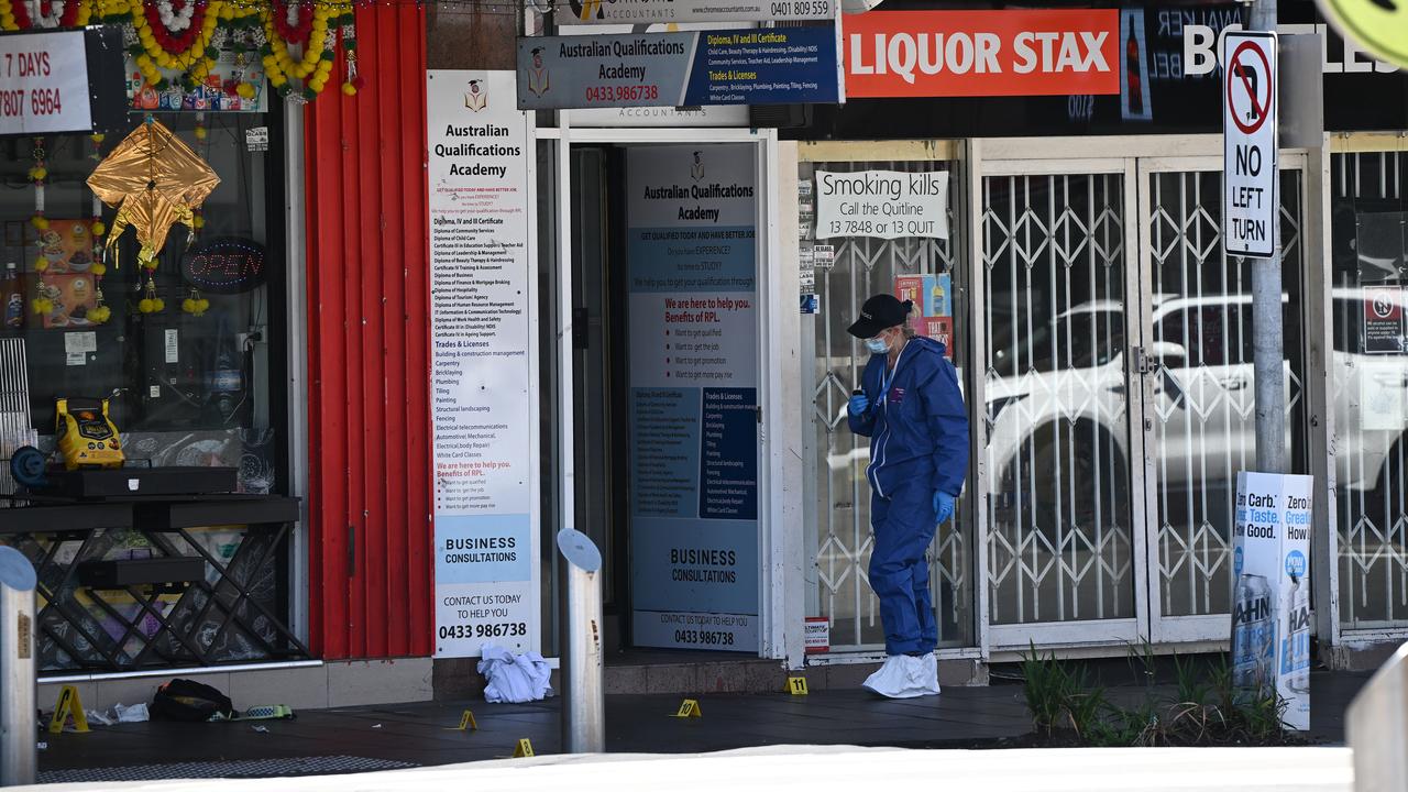 Police at the scene of the triple stabbing (file image)