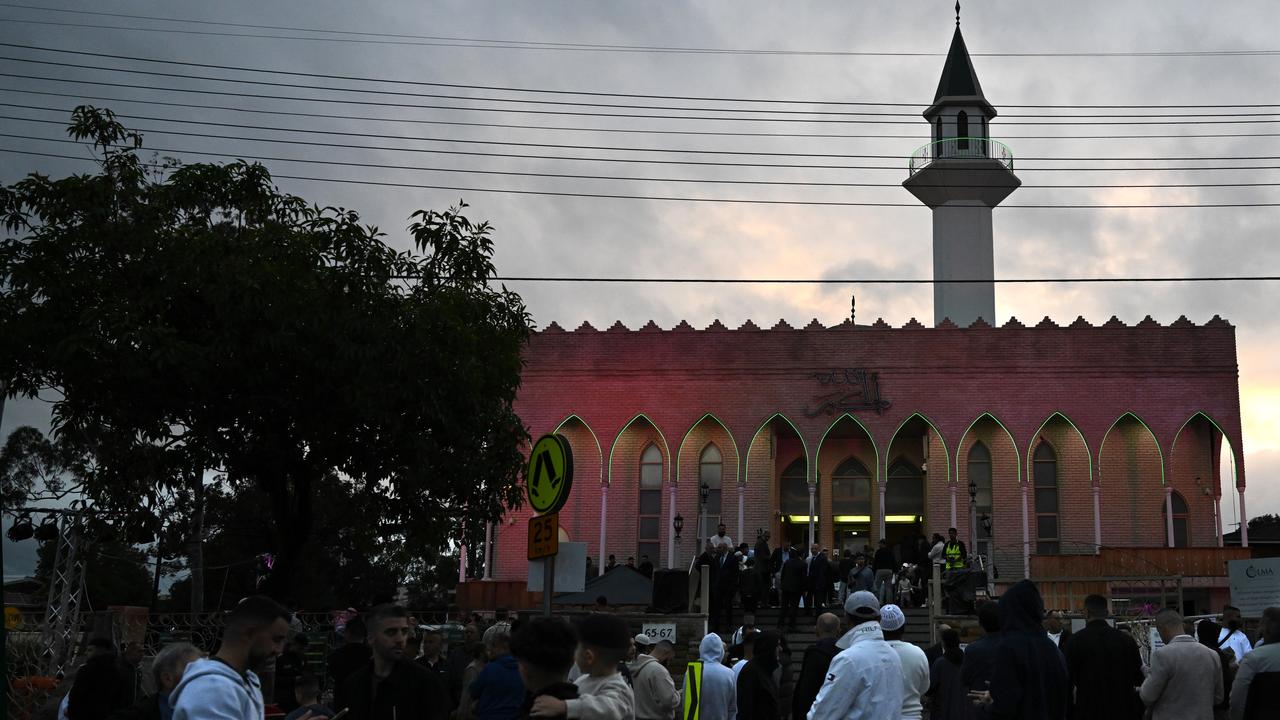 Muslims outside Lakemba Mosque