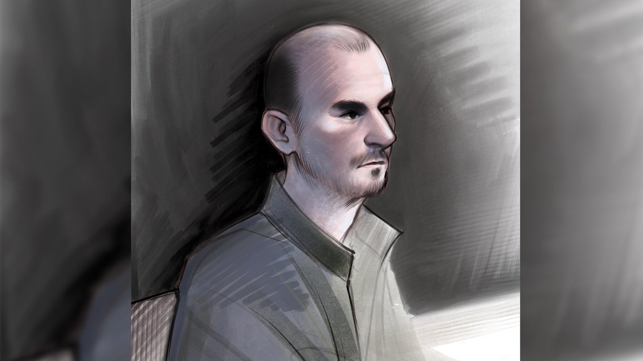 A court sketch of Ashley Paul Griffith