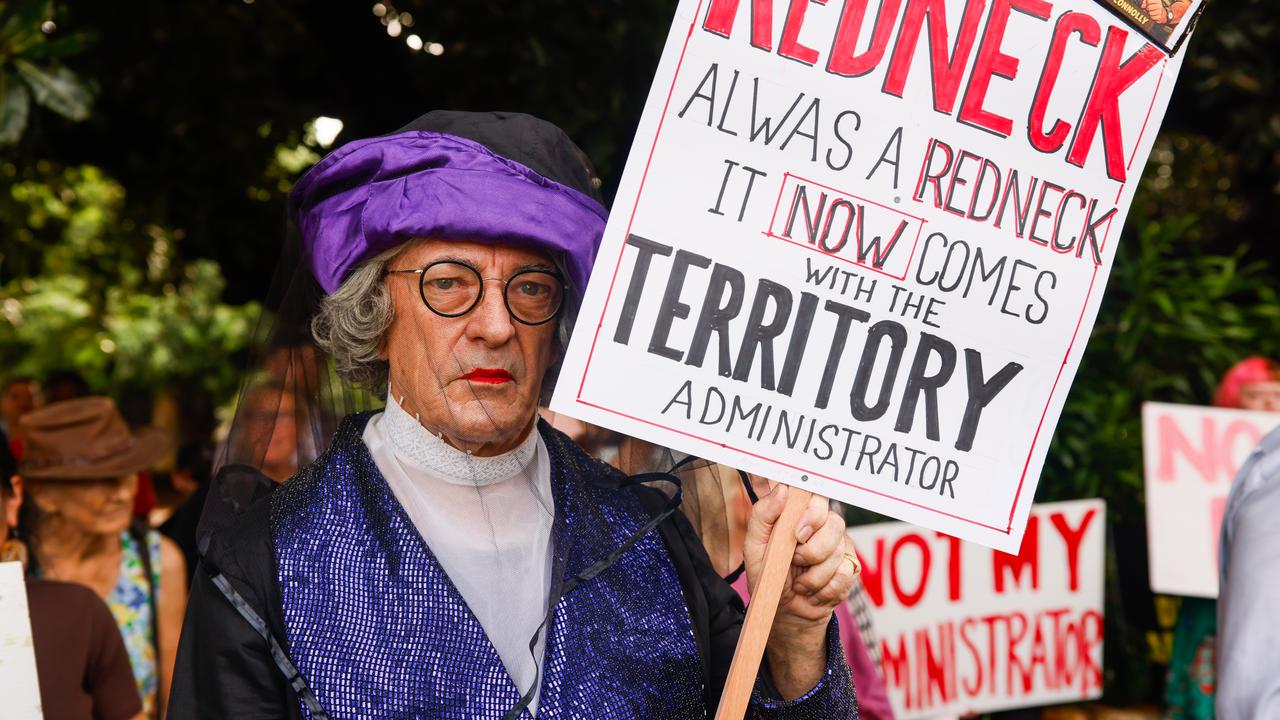 People participate in a protest in the NT