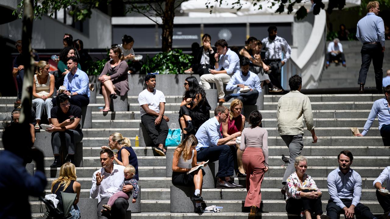 Workers are seen in Sydney