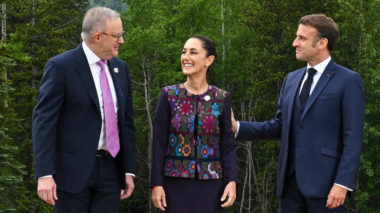 Anthony Albanese, Claudia Sheinbaum and Emmanuel Macron (file image)