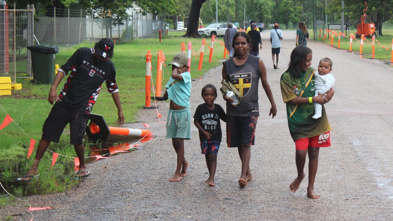 Daly River residents outside their evacuation centre
