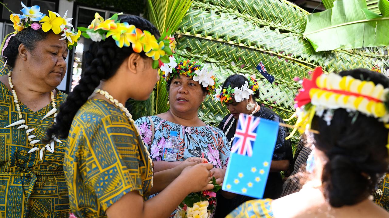 Performers at a ceremony for the Australia-Tuvalu Falepili Union