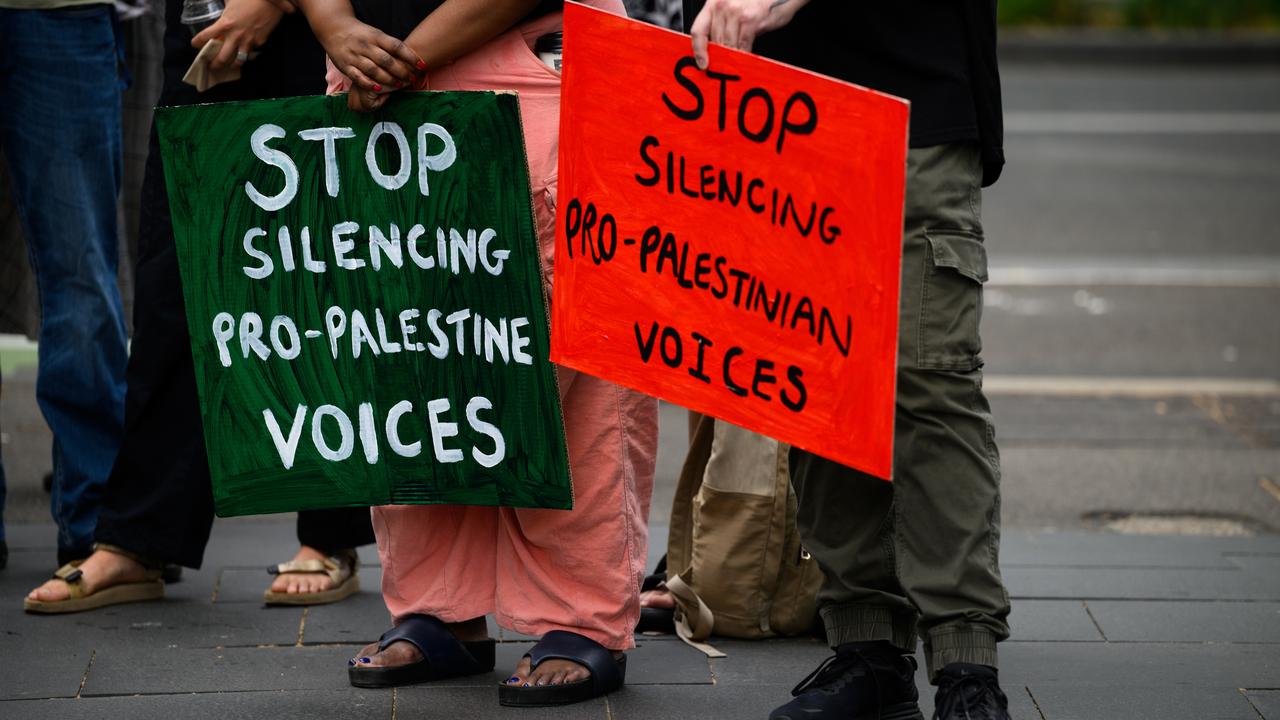 Protesters calling for an end to censorship of pro-Palestine voices