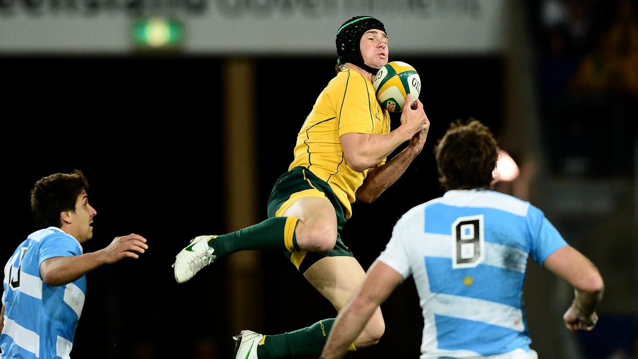 Berrick Barnes takes a high ball for the Wallabies