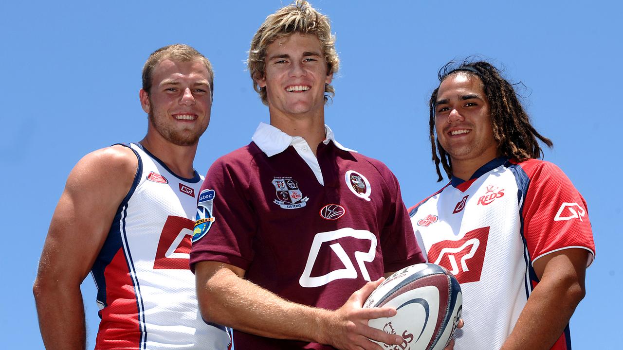 Berrick Barnes with former Reds teammates Caleb Brown and AJ Gilbert
