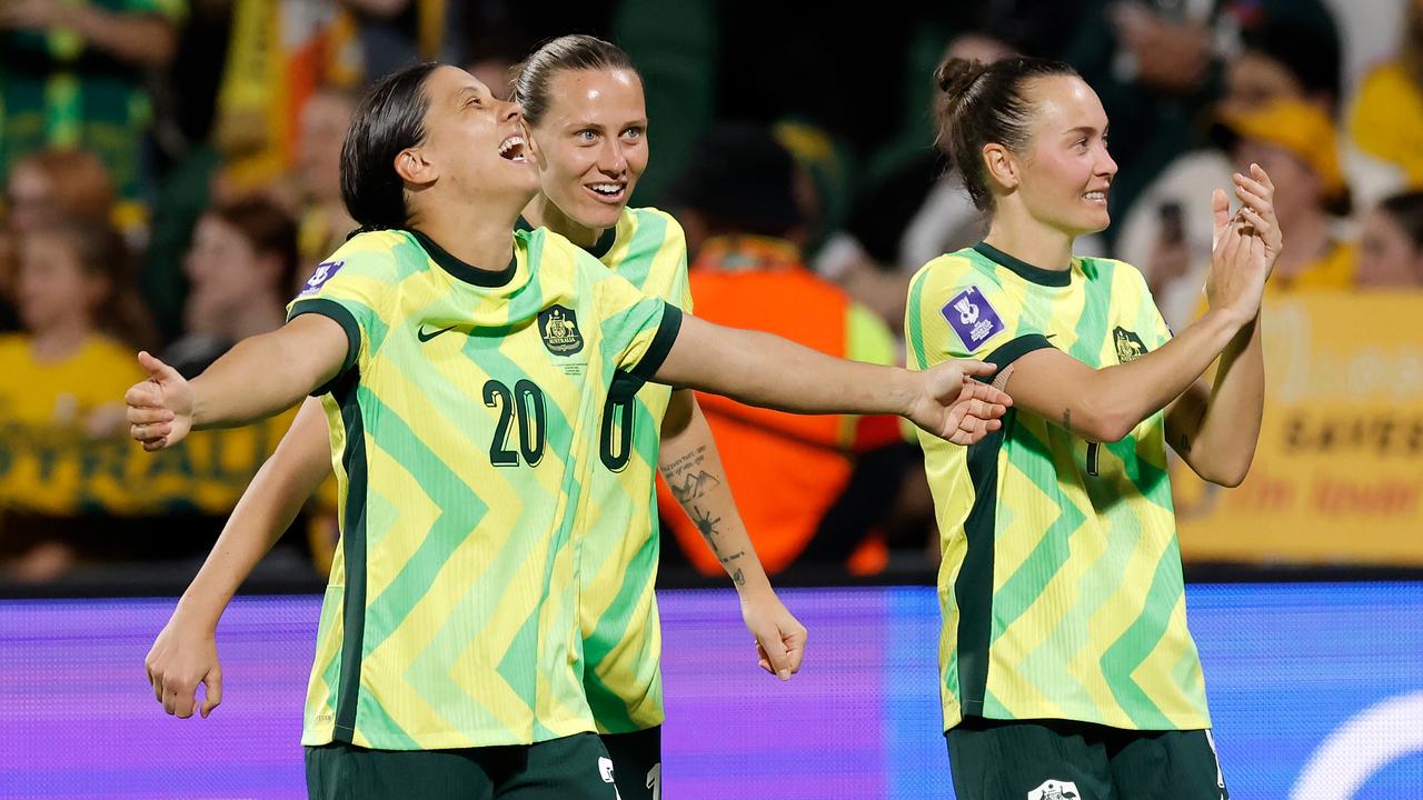 Sam Kerr, Emily van Egmond and Caitlin Foord