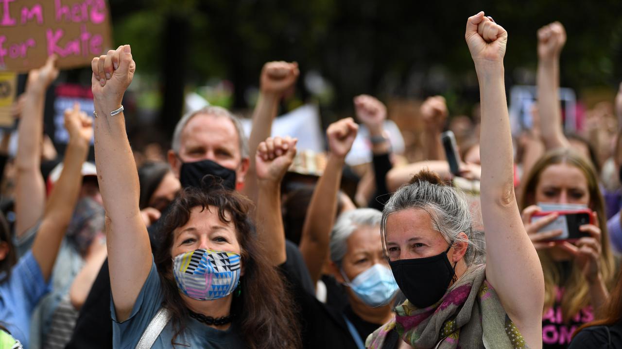Protesters gather during the Women's March 4 Justice in Melbourne