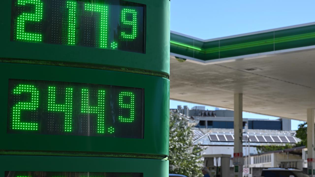 Fuel prices are displayed at a petrol station in Canberra