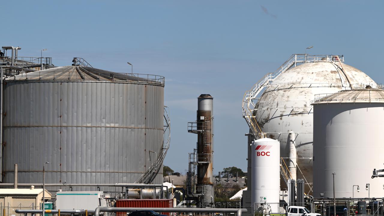 Storage silos at the Geelong Oil Refinery