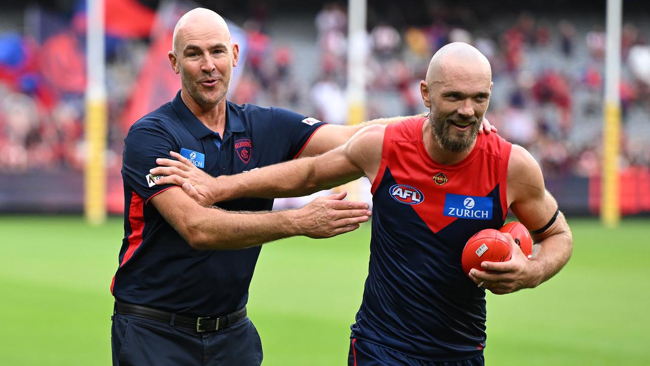Melbourne coach Steven King and captain Max Gawn