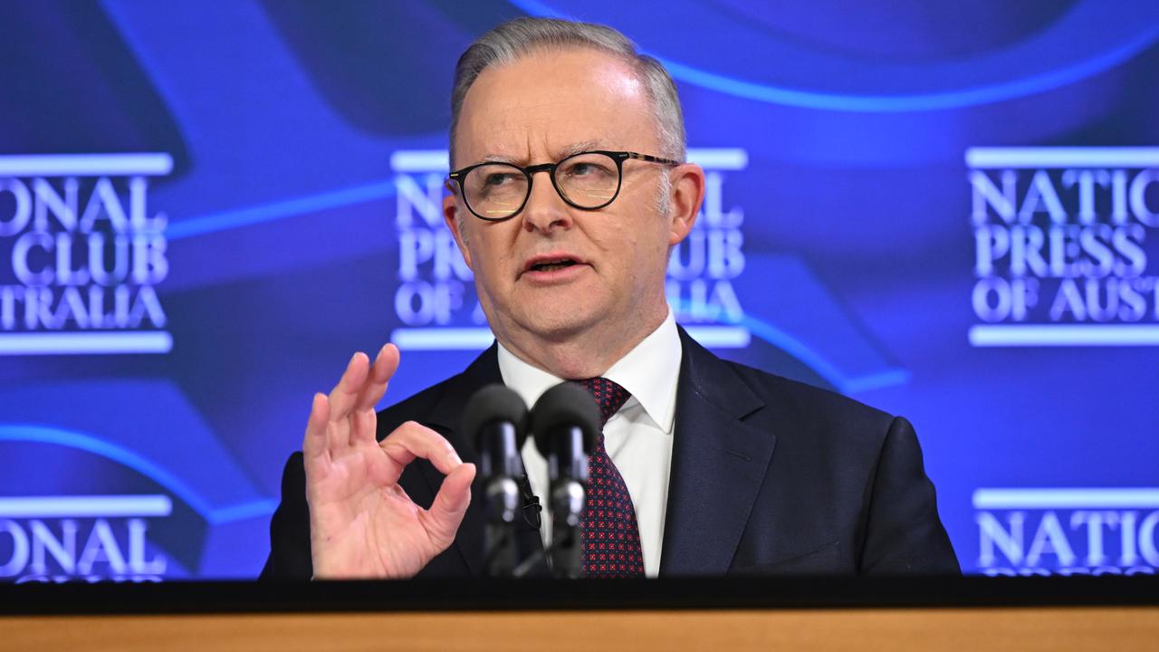Anthony Albanese delivers an address to National Press Club