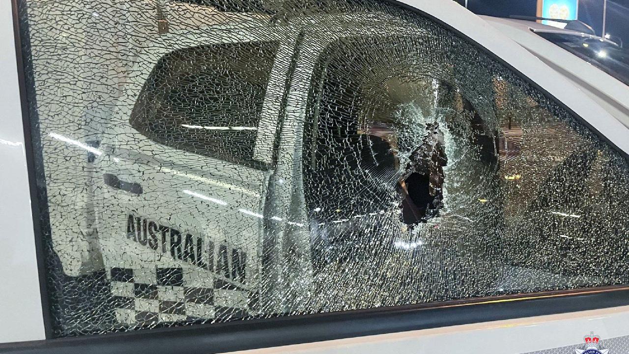 A vandalised police vehicle