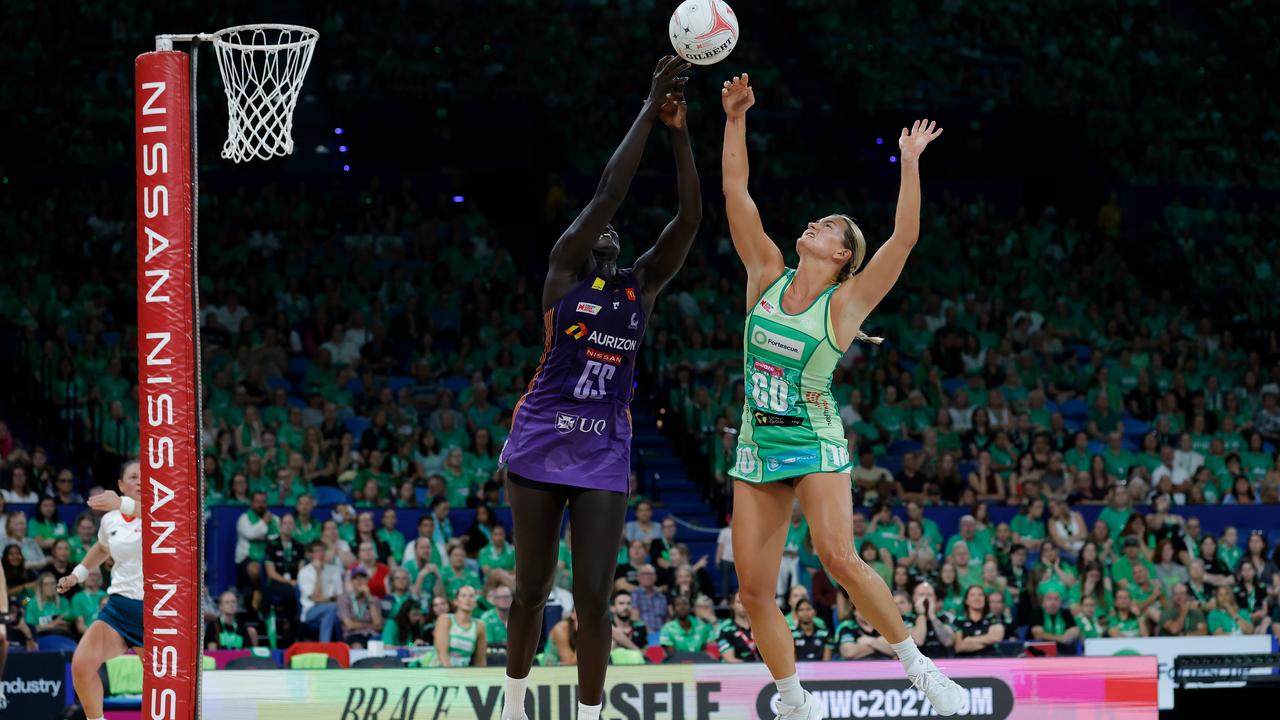 Francesca Williams intercepts a pass to Mary Cholhok.