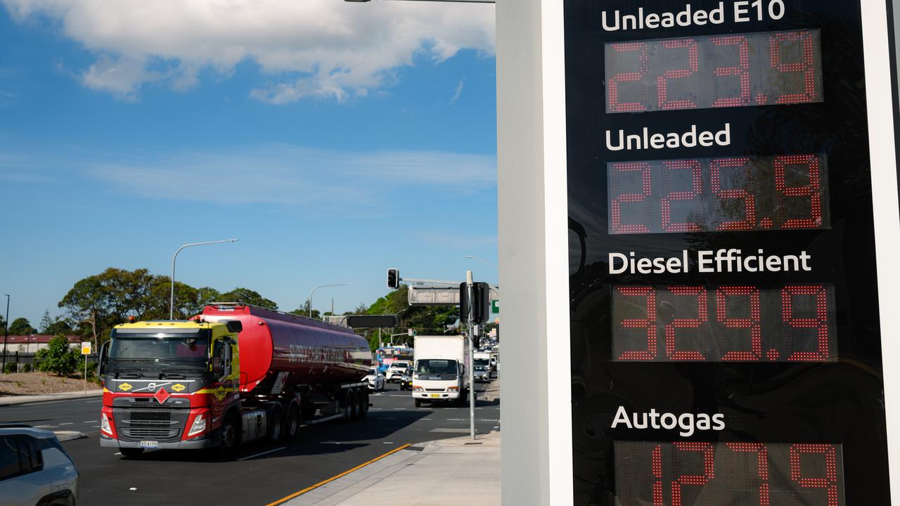 Fuel prices are shown at a petrol station