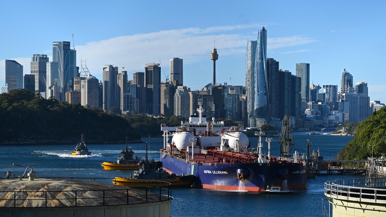 An oil tanker is Sydney Harbour