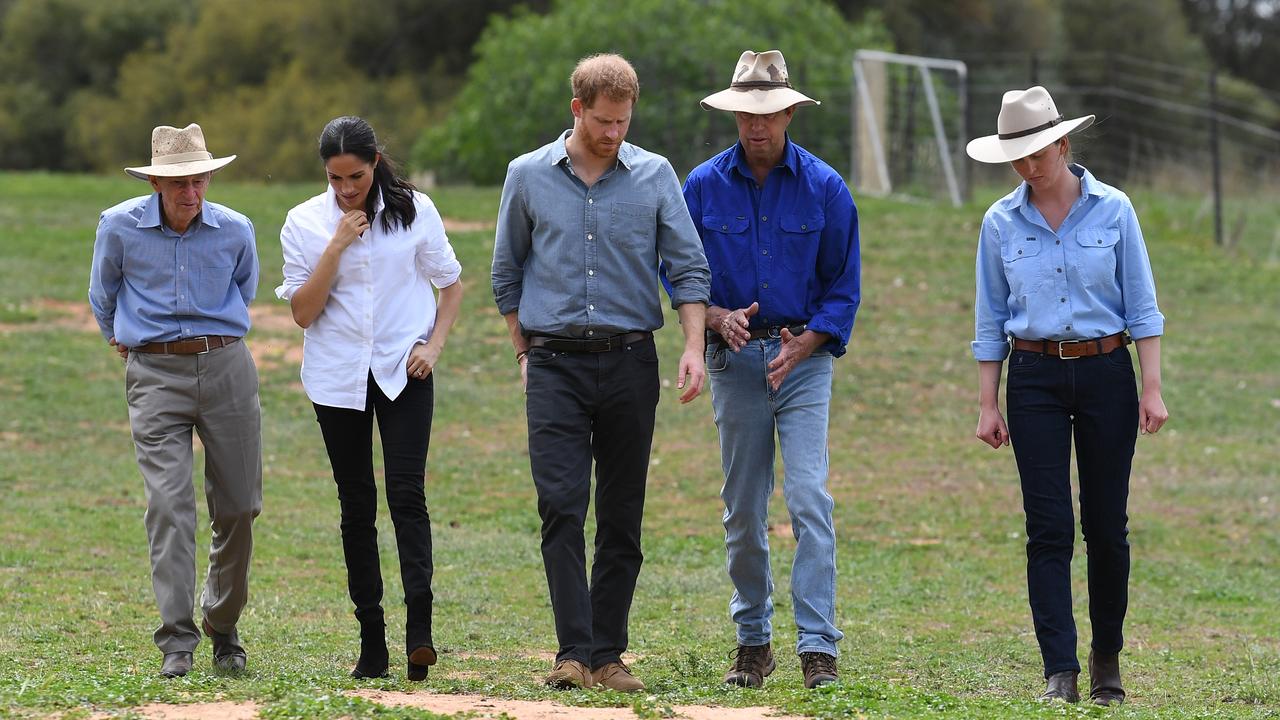 Prince Harry and Meghan visit a farm in 2018 (file image)
