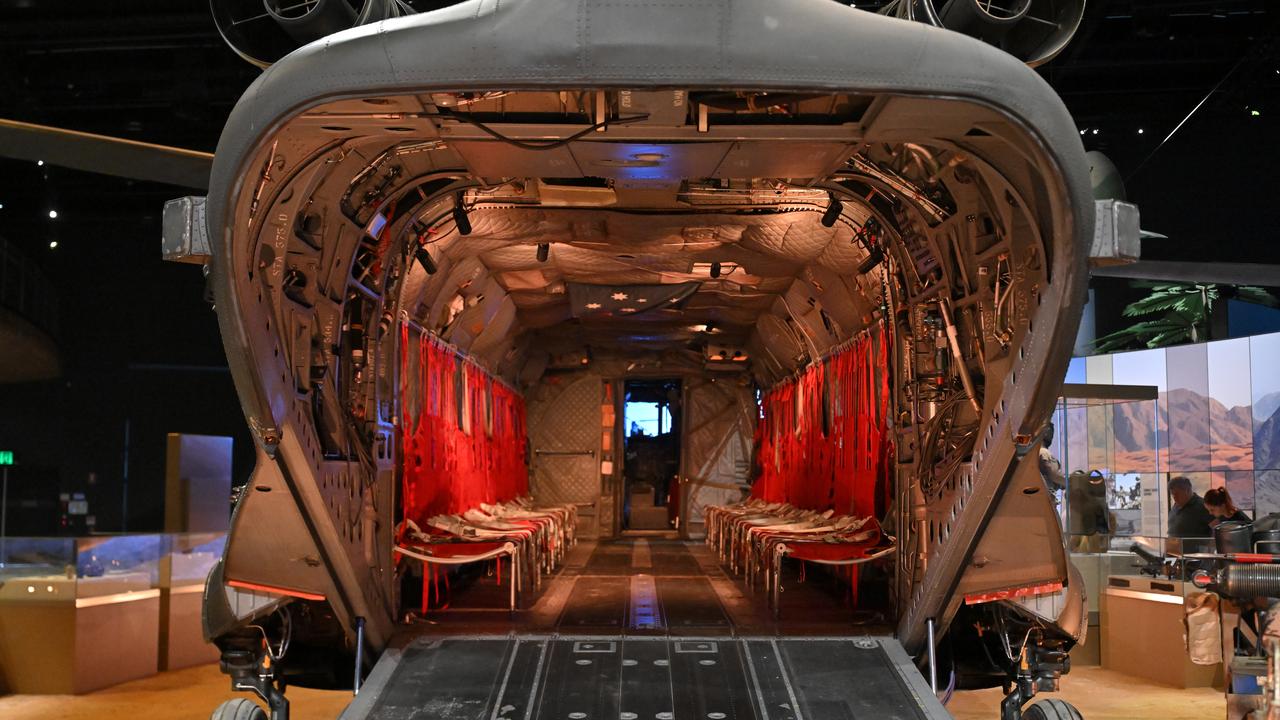The interior of a Boeing CH-47 Chinook helicopter
