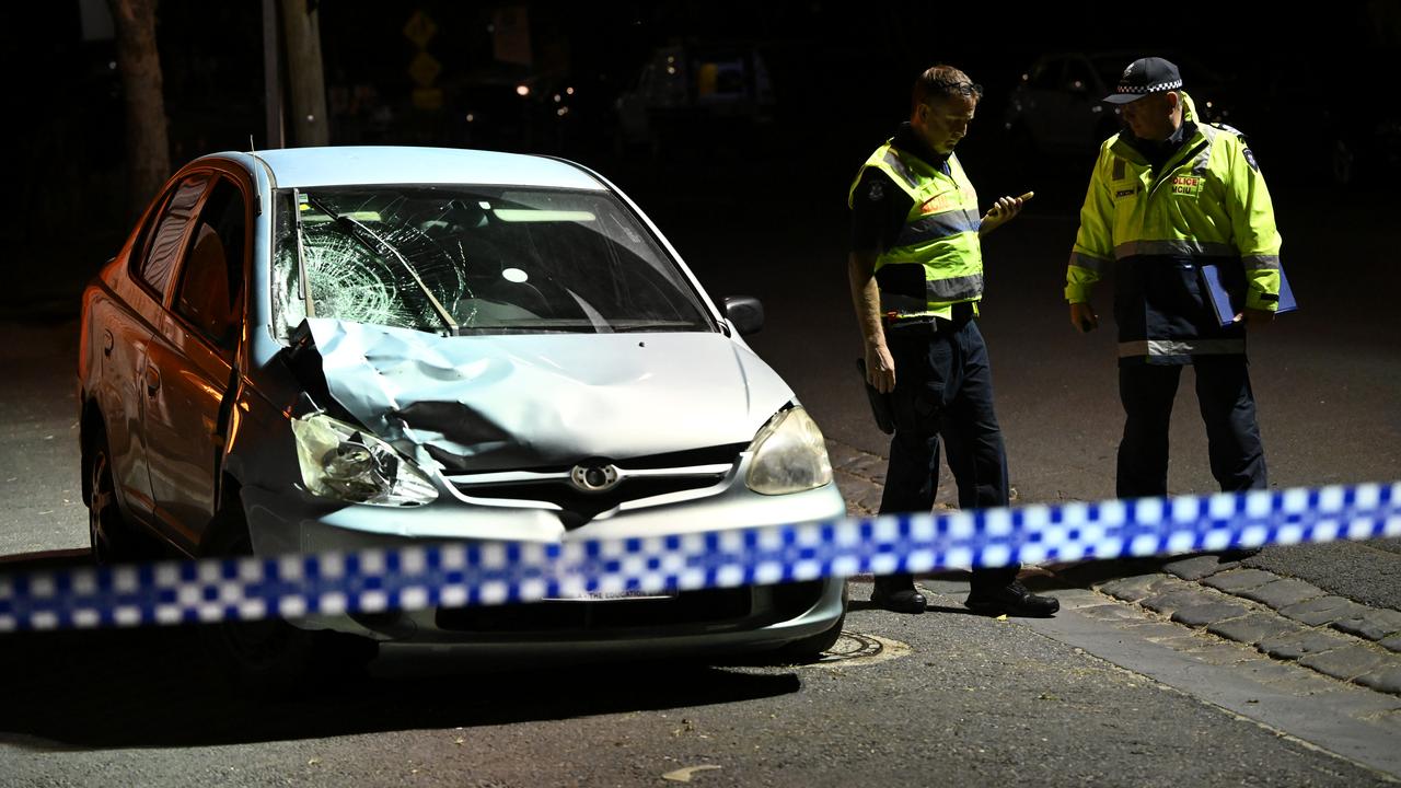 The scene where a car struck two pedestrians