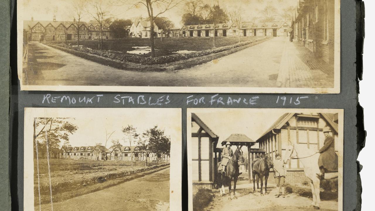 Scrapbook images of remount stables in London.