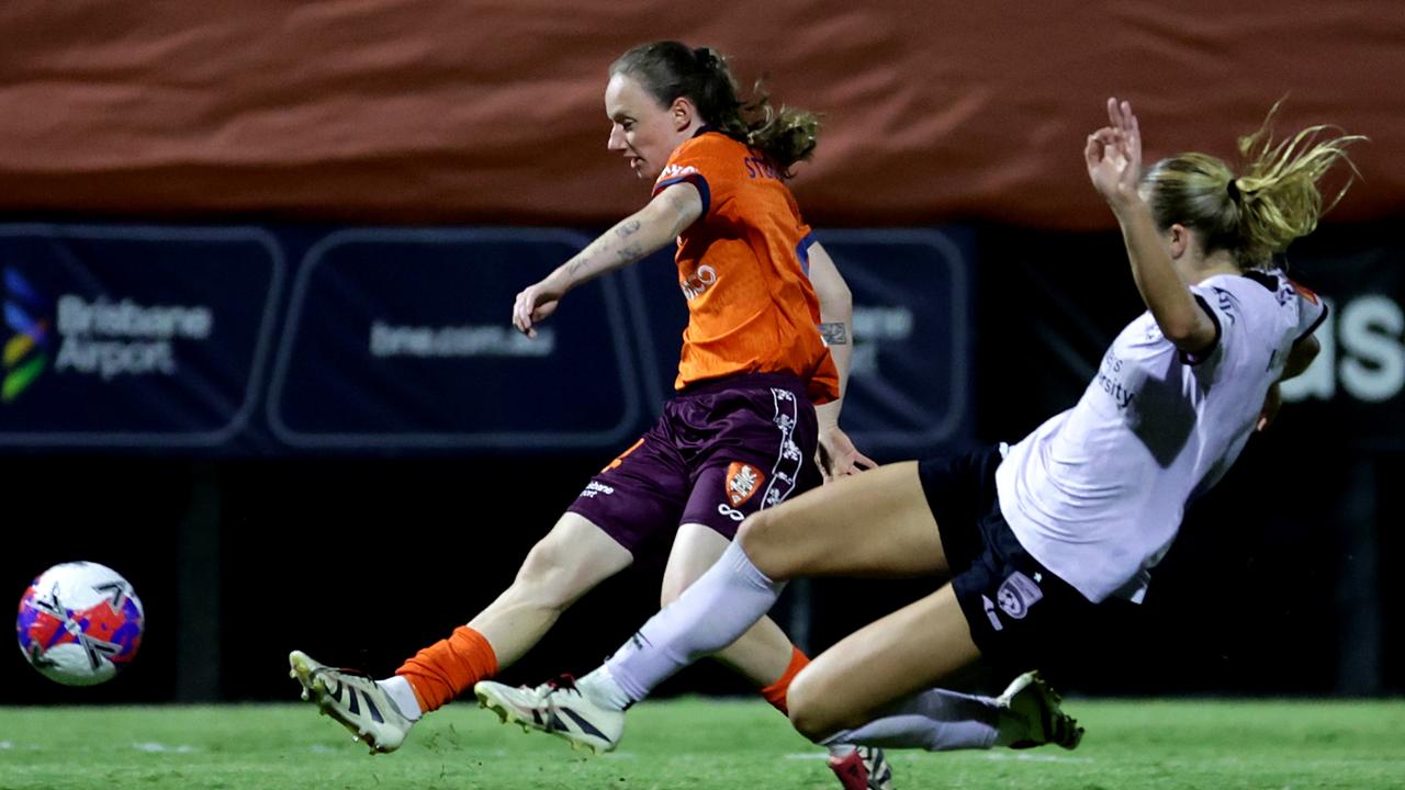 Kijah Stephenson of the Roar scores a goal