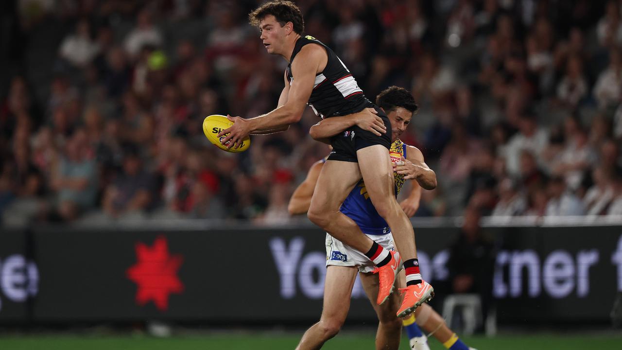 Liam Duggan tackles Jack Carroll.