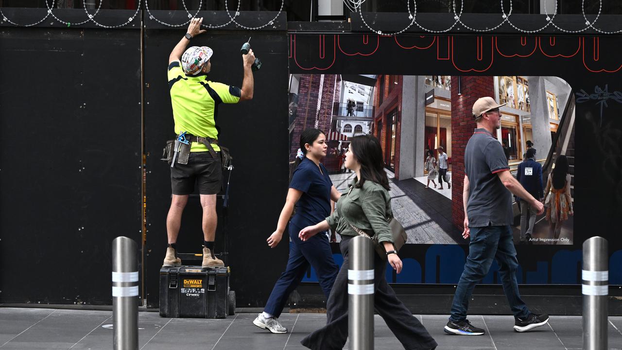 Construction workers in the central business district in Melbourne