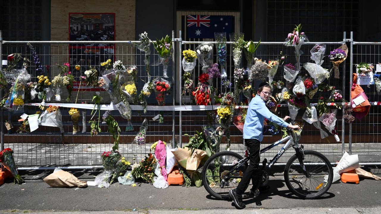 Flowers outside firebombed Adass synagogue