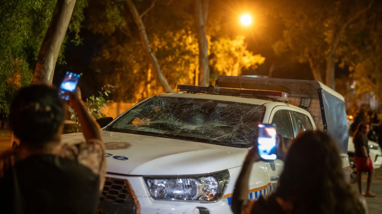 A damaged police vehicle outside Alice Springs Hospital (file)