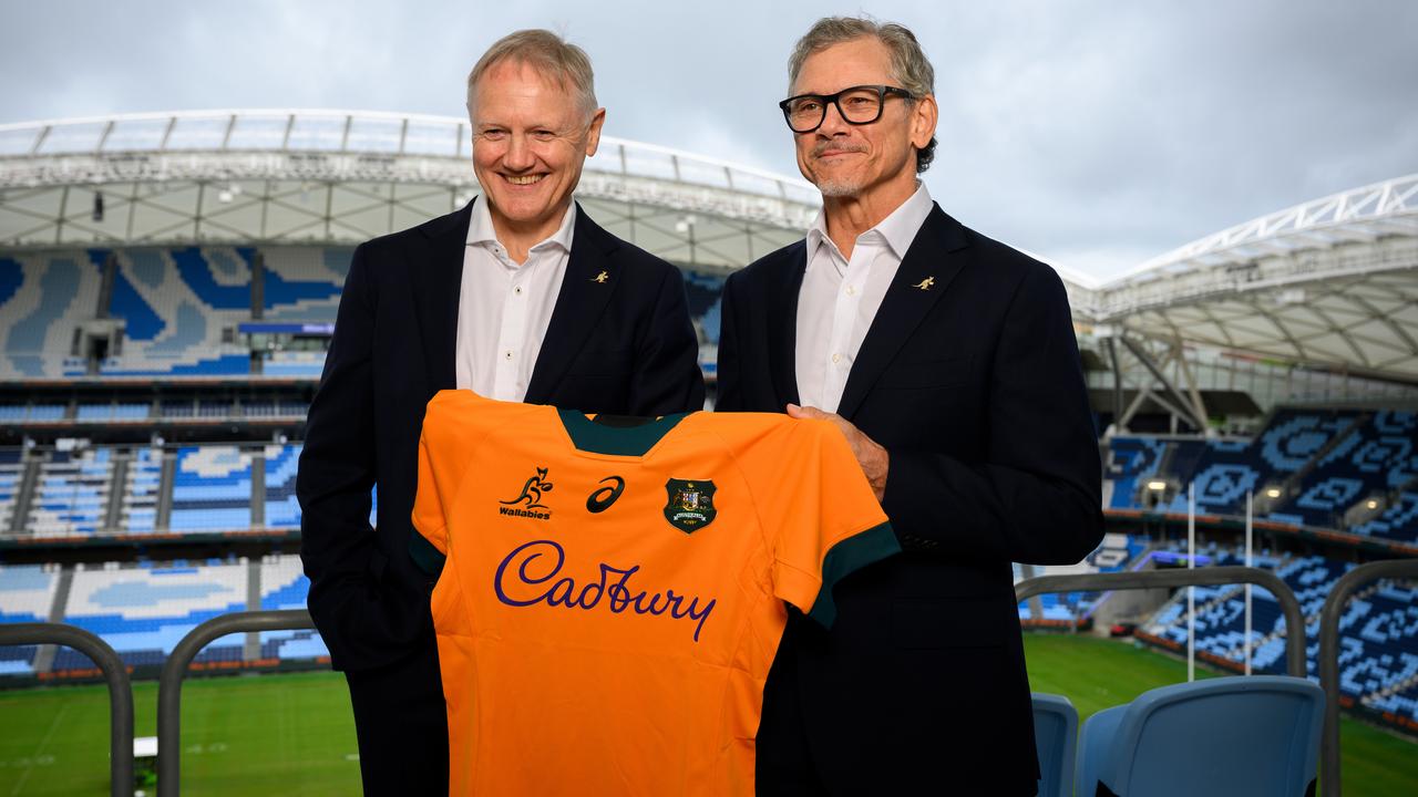 Joe Schmidt and incoming Wallabies coach Les Kiss