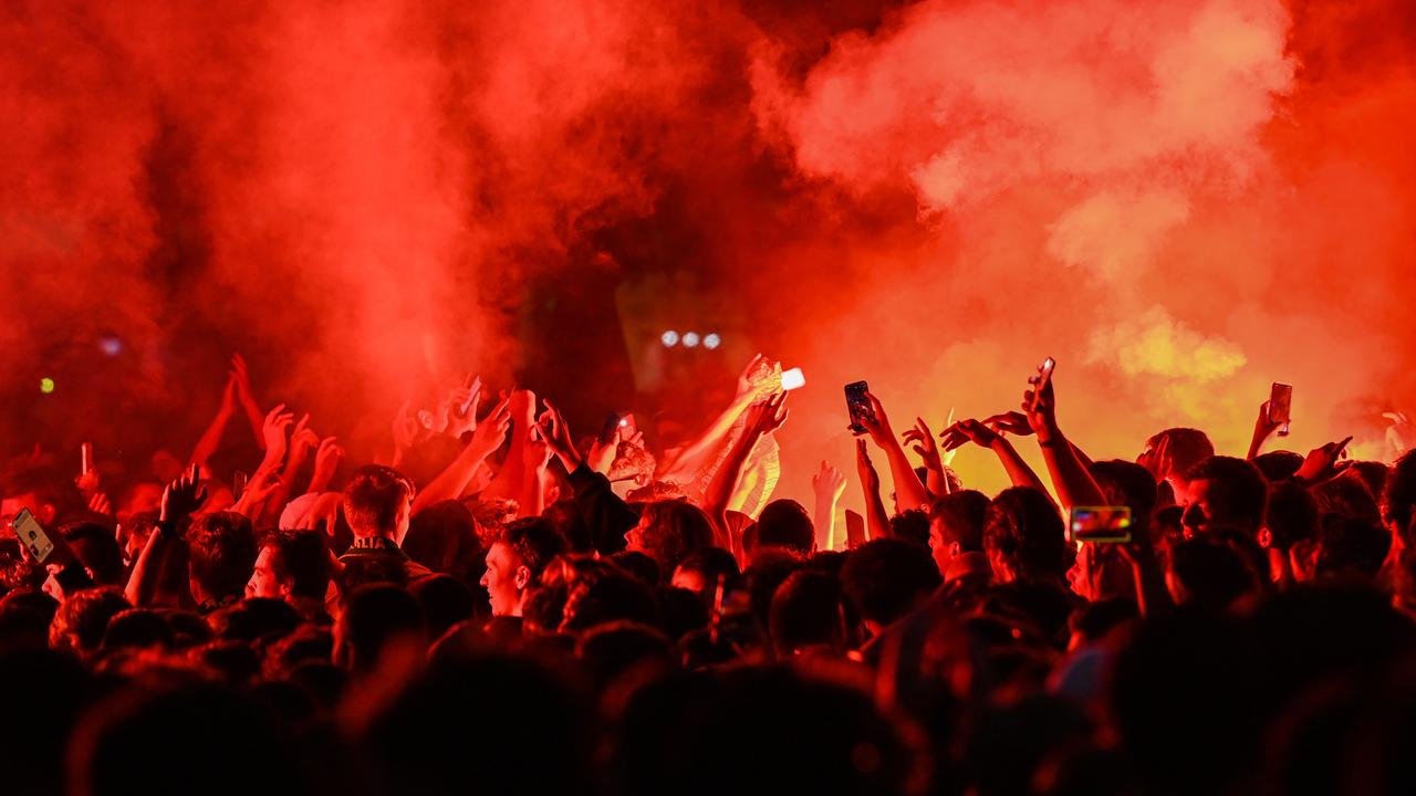 Fans at Federation Square watch Australia play Argentina in 2022