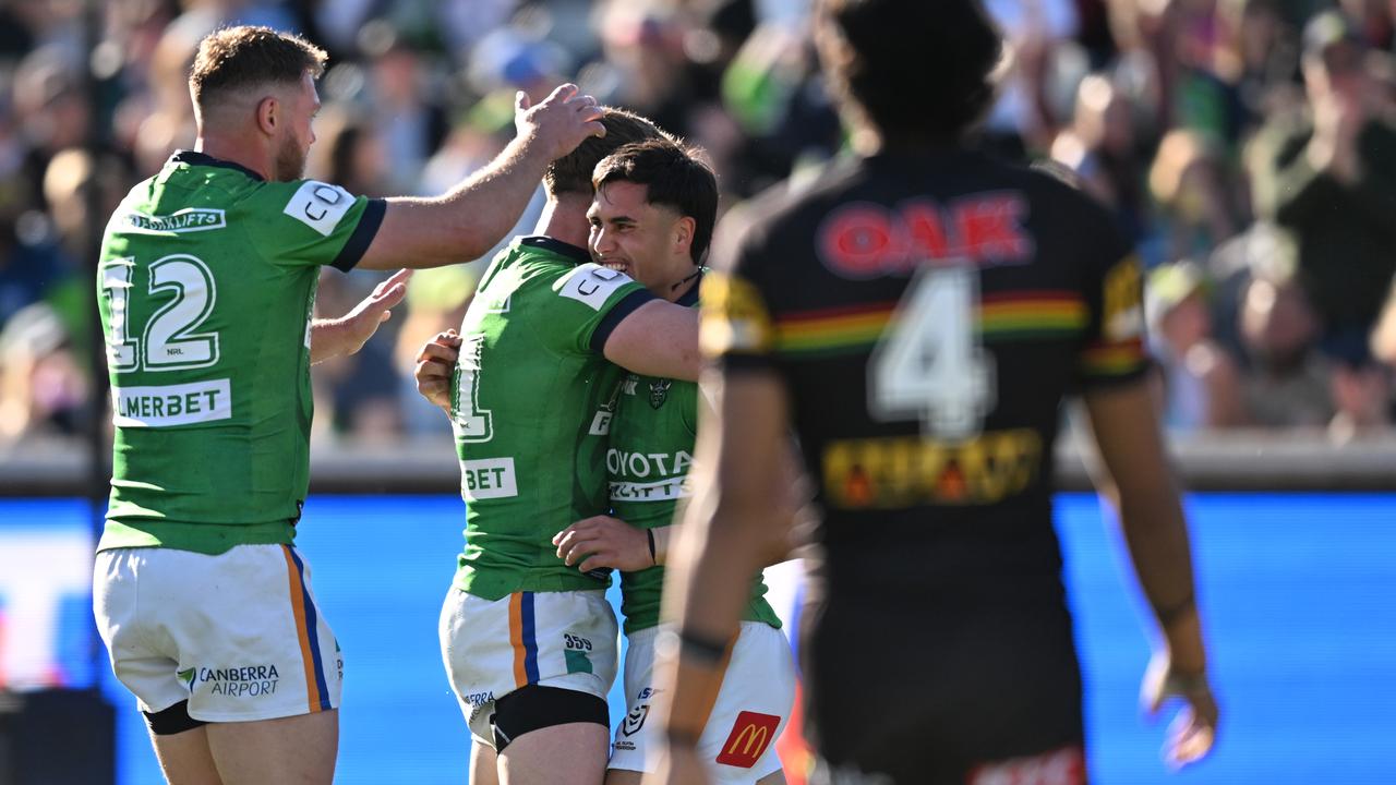 Celebrating Canberra players.