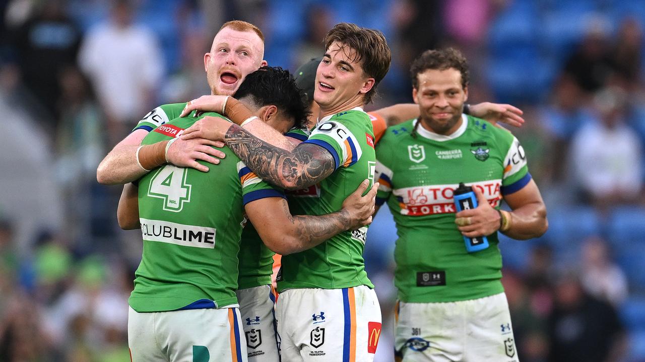 Celebrating Canberra players.