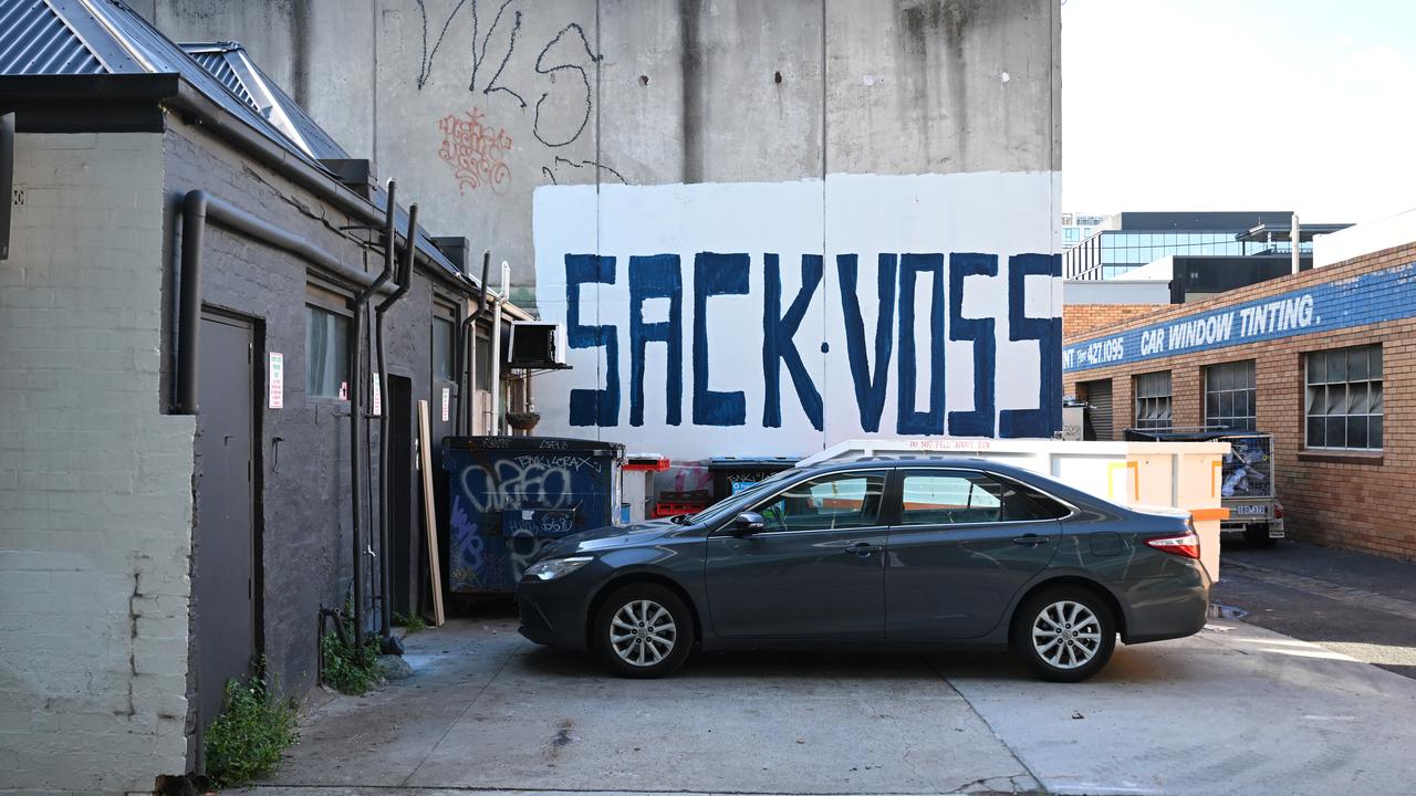 Graffiti saying 'Sack Voss' on a wall in Richmond.