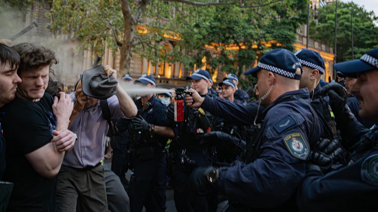 Demonstrators react to pepper spray during protest (file)